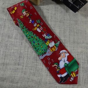 Vintage Holiday santa and elves tie by Hallmark